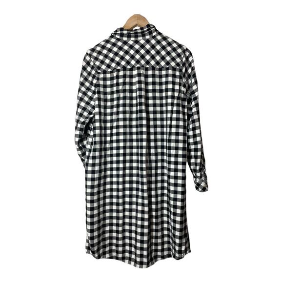J Jill Gingham Tunic Shirt Dress Roll Tab Sleeves Pockets Size Medium Black - Picture 3 of 8